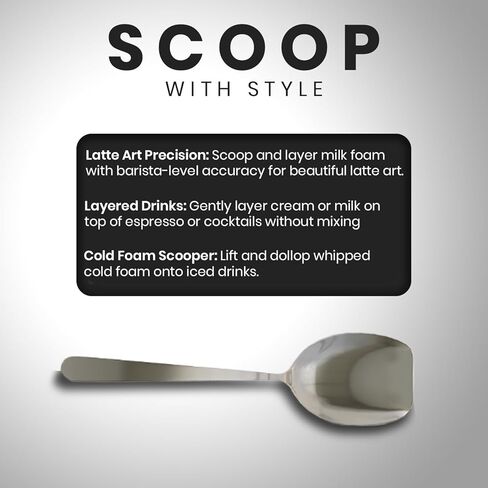 ملعقة إسفنجية نهائية مقاس 8.3 بوصة من راتلوير - مصنوعة من الفولاذ المقاوم للصدأ شديد التحمل، تصميم معتمد من باريستا للتحكم المثالي في رغوة اللاتيه والمغرفة in Kuwait