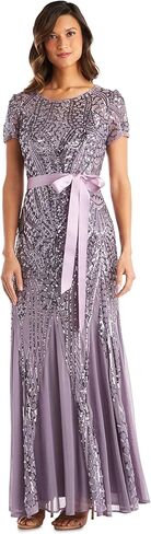 R&M Richards Women's Embellishment and Satin Waist Dress, Navy, 12 in Saudi Arabia
