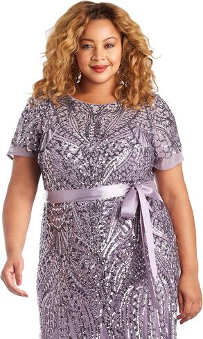 R&M Richards Women's Embellishment and Satin Waist Dress, Navy, 12 in Saudi Arabia