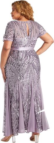 R&M Richards Women's Embellishment and Satin Waist Dress, Navy, 12 in Saudi Arabia
