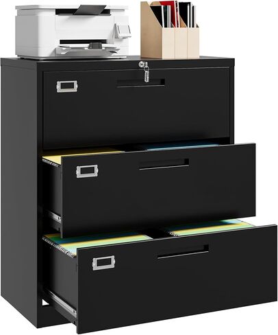 Lateral File Cabinet with Lock, 3 Drawer Metal Filing Cabinet, Lateral Filing Cabinet with Lock for Home Office, Locking Metal Steel Wide File Cabinet for Legal/Letter A4 Size in Kuwait