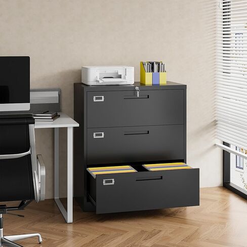 Lateral File Cabinet with Lock, 3 Drawer Metal Filing Cabinet, Lateral Filing Cabinet with Lock for Home Office, Locking Metal Steel Wide File Cabinet for Legal/Letter A4 Size in Kuwait