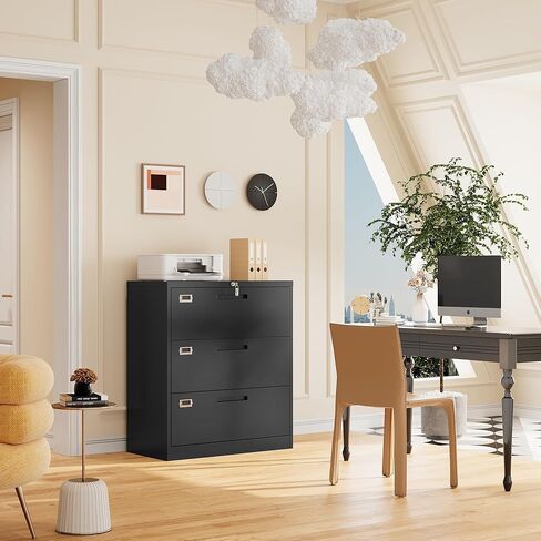 Lateral File Cabinet with Lock, 3 Drawer Metal Filing Cabinet, Lateral Filing Cabinet with Lock for Home Office, Locking Metal Steel Wide File Cabinet for Legal/Letter A4 Size in Kuwait