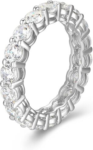 Amazon Essentials Yellow Gold Over Sterling Silver Round Cut Cubic Zirconia All-Around Band Ring (3.5mm), Size 8 in Saudi Arabia