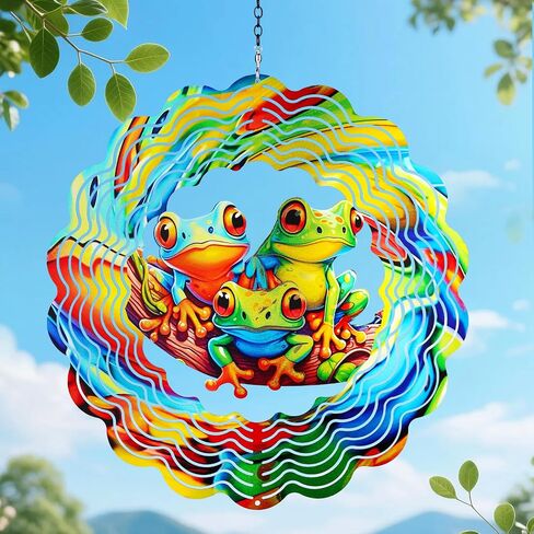 Frog Wind Spinners Outdoor,12 inch 3D Hanging Wind Spinner Garden Decor Gifts for Women/Men,Metal Wind Kinetic Sculpture Decorations for Patio,Yard Art,Porch,Yard,Deck in Saudi Arabia
