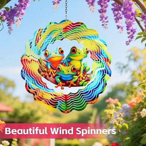 Frog Wind Spinners Outdoor,12 inch 3D Hanging Wind Spinner Garden Decor Gifts for Women/Men,Metal Wind Kinetic Sculpture Decorations for Patio,Yard Art,Porch,Yard,Deck in Saudi Arabia
