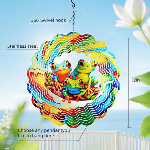 Frog Wind Spinners Outdoor,12 inch 3D Hanging Wind Spinner Garden Decor Gifts for Women/Men,Metal Wind Kinetic Sculpture Decorations for Patio,Yard Art,Porch,Yard,Deck in Saudi Arabia