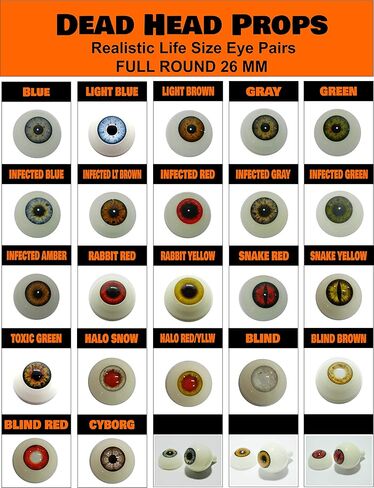 Pair of Realistic Acrylic Full Round Life Size Eyes for Halloween Props, Masks, Dolls or Bears 26 mm (Blind) in Saudi Arabia