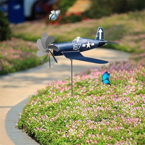 Airplane Wind Spinner Aircraft Pinwheel - Airplane Wind Spinner Metal Airplane Weathervane, Handmade Airplane Weathervanes Windmill, Outdoor Weathervanes Decor for Flight Lovers (White) in Saudi Arabia