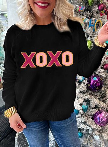 MARZXIN Women 2024 Valentine Casual Holiday Sweaters Long Sleeve Round Neck Cable Knit Pullover Sweatshirt in Kuwait
