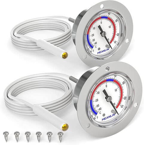 MEANLIN MEASURE Vapor Capillary Refrigeration Thermometer with Stainless Steel Front Flange Mount, 2" Dial, 48" Capillary Length, Temperature Range -40-65°F/-40-20°C, Accuracy 2% in Kuwait