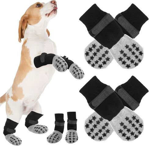 Dog Socks Anti Slip, Non-Slip Dog Socks to Prevent Licking Paws with Elastic Straps for Hot/Cold Pavement, Boots & Paws Protectors for Small Medium Large Senior (4 Pcs, S) in Kuwait