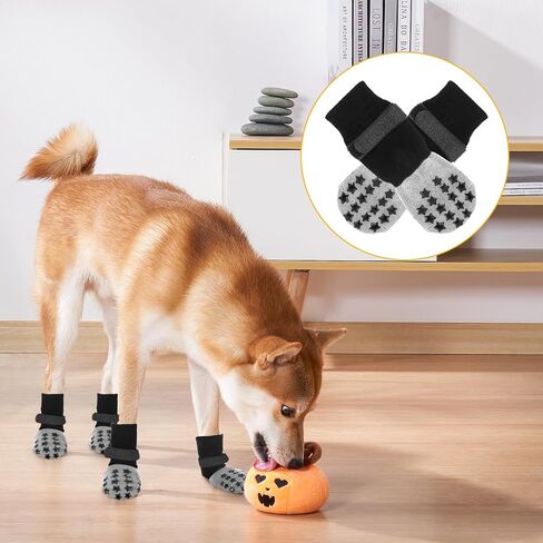 Dog Socks Anti Slip, Non-Slip Dog Socks to Prevent Licking Paws with Elastic Straps for Hot/Cold Pavement, Boots & Paws Protectors for Small Medium Large Senior (4 Pcs, S) in Kuwait