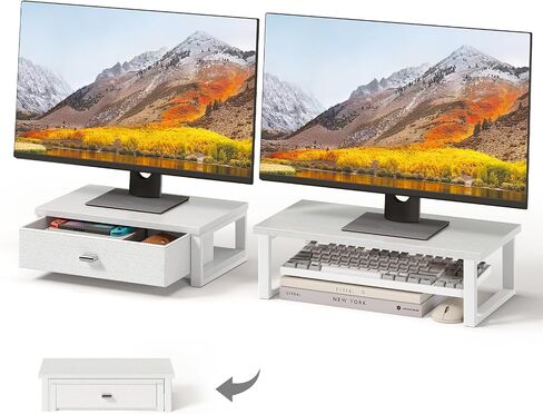 WOHOMO Dual Monitor Stand Riser with Drawers, Desk Organizers for 2 Monitors, Desktop Storage Stand for Computer,Laptop,White in Saudi Arabia