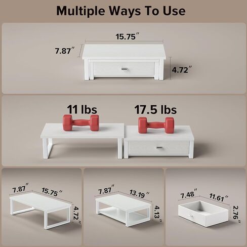 WOHOMO Dual Monitor Stand Riser with Drawers, Desk Organizers for 2 Monitors, Desktop Storage Stand for Computer,Laptop,White in Saudi Arabia