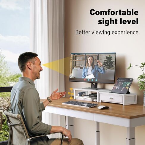 WOHOMO Dual Monitor Stand Riser with Drawers, Desk Organizers for 2 Monitors, Desktop Storage Stand for Computer,Laptop,White in Saudi Arabia