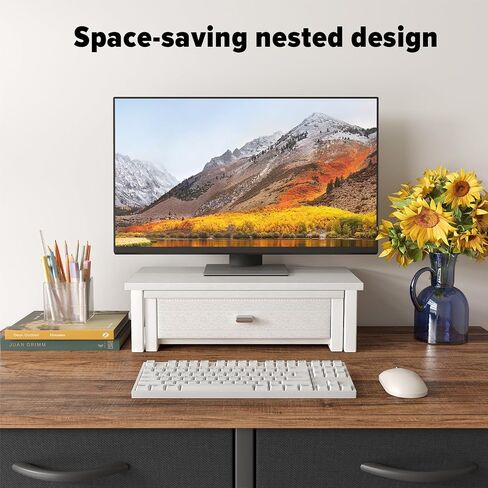 WOHOMO Dual Monitor Stand Riser with Drawers, Desk Organizers for 2 Monitors, Desktop Storage Stand for Computer,Laptop,White in Saudi Arabia