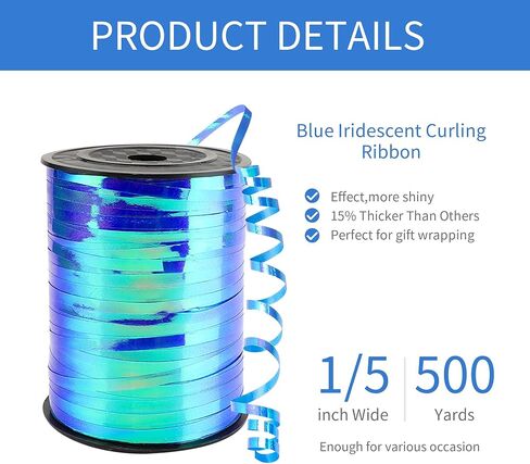 500 Yard Iridescent Blue Curling Ribbon, 1/5" Wide Holographic Christmas Curling Ribbons for Gift Wrapping, Balloon String, Wedding Birthday Party Decor, Florist Flower Crafting (1 Roll) in Saudi Arabia
