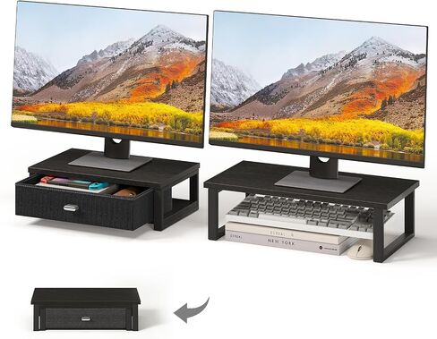 Wohomo Dual Monitor Stand Riser مع الأدراج ، منظمي المكتب لشاشات 2 ، موقف تخزين سطح المكتب للكمبيوتر ، الكمبيوتر المحمول ، الأبيض in Kuwait