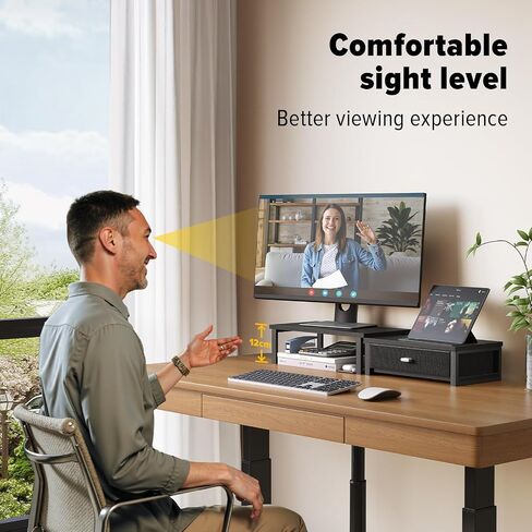 Wohomo Dual Monitor Stand Riser مع الأدراج ، منظمي المكتب لشاشات 2 ، موقف تخزين سطح المكتب للكمبيوتر ، الكمبيوتر المحمول ، الأبيض in Kuwait