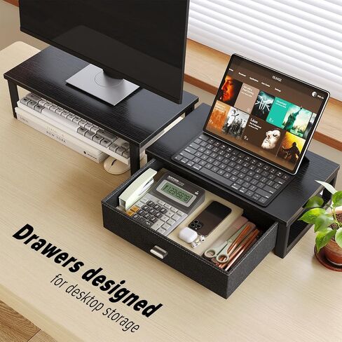 Wohomo Dual Monitor Stand Riser مع الأدراج ، منظمي المكتب لشاشات 2 ، موقف تخزين سطح المكتب للكمبيوتر ، الكمبيوتر المحمول ، الأبيض in Kuwait