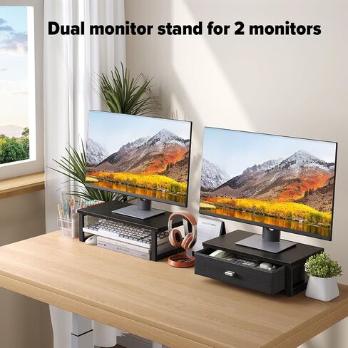 Wohomo Dual Monitor Stand Riser مع الأدراج ، منظمي المكتب لشاشات 2 ، موقف تخزين سطح المكتب للكمبيوتر ، الكمبيوتر المحمول ، الأبيض in Kuwait