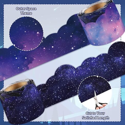 Space Bulletin Board Borders, Space Theme Classroom Decorations, 84ft Galaxy Classroom Decor Rocket Starry Sky Scalloped Borders for Teacher Back to School Classroom Door Wall Decor, 4 Patterns in Saudi Arabia