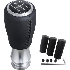 Arenbel 5 Speed Gear Shifter Stick Handle Black Stitched Leather MT Shift Lever Knob Replacement Fit Most Manual Cars