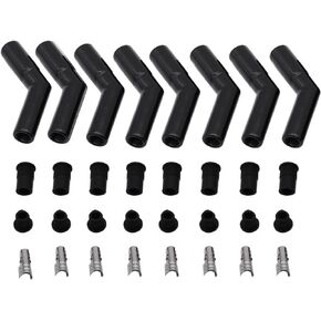 8Pcs Ceramic Spark Plug Boot Kit 45-Deg Straight Black