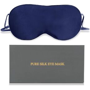 100% Pure Mulberry Silk Eye Mask for Side Sleeper,Soft Pressure-Less Cooling Blackout Eye Covers for Sleeping,Large Size Sleep Mask with Adjustable Band for Women Men(Navy Blue)