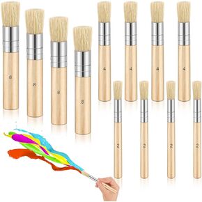 12 Pieces Wooden Stencil Brushes Natural Bristle Stencil Brushes Wooden Handle Painting Brushes for Acrylic Oil Watercolor Art Painting Stencil Project DIY Crafts, 3 Sizes