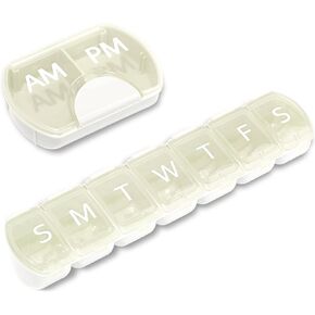 10 Pack (Weekly & Daily), 2 Times a Day (AM/PM) + 7-Day Pill Organizer, Vitamin Planner, Large Capacity, Travel Pill Case for Medication/Vitamins/Fish Oils/Supplements, Pink/White/Blue