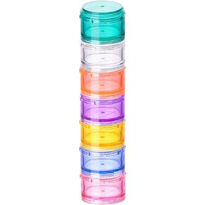 Stackable Pill Organizer, 7-Days Travel Pill Case, Pill Box for Pocket, Portable Medicine Vitamin Container Holder Medium Rainbow