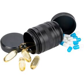 Pill Box 2 Times a Day - Metal Pill Container, Portable Daily 2 Compartment Pill Case, Waterproof Travel Aluminum Pill Holder for Fish Oils, Vitamin, Supplement