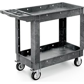 YITAHOME Utility Cart,550 lbs Capacity, 40 x 17 Inch Heavy Duty Plastic Service Cart with Wheels, 2 Shelf Rolling Storage Work Carts Suitable for Warehouse, Garage, School & Office, Cleaning, Gray