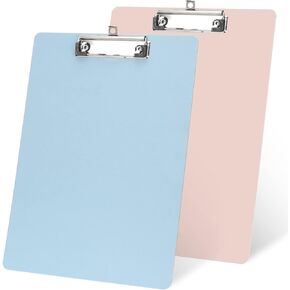 Classycoo Plastic Clipboards, 2 Pack, Low Profile Metal Clip Board A4 Letter Size(12.3 * 8.9 inch), Clipboards for Classrooms, Offices, Restaurants, Doctor Offices (Pink+Blue)