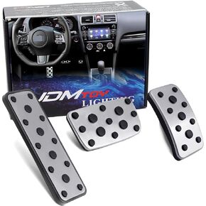 iJDMTOY 3pc Set Track Design Silver Aluminum Foot Pedal Covers Compatible with Subaru Outback Legacy Automatic Transmission