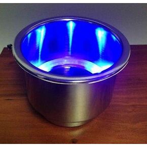 RV Marine Boat Stainless Steel 304 LED Blue CAN Drink Holder 3/8" Drain Tube
