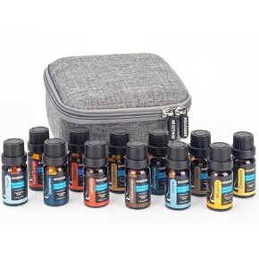 Aromatherapy Citrus & Spice - 100% Pure Essential Oil Set 12 Pack/10 ml, "Including" a Beige Hard Shell Carrying Case - Frankincense, Cinnamon, Lemon, Ginger, Cedarwood, Myrrh, and More