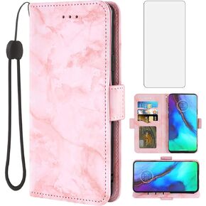 Asuwish Compatible with Moto G Stylus 2020 MotoG Pro Case and Tempered Glass Screen Protector Card Holder Kickstand Flip Marble Wallet Phone Covers for Motorola GStylus Stylo 4G XT2043-4 XT2043 Black