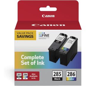 Canon® PG-285 أسود/CL-286 خراطيش حبر ثلاثية الألوان ذات إنتاجية قياسية، عبوة من قطعتين، 6197C004 in Saudi Arabia