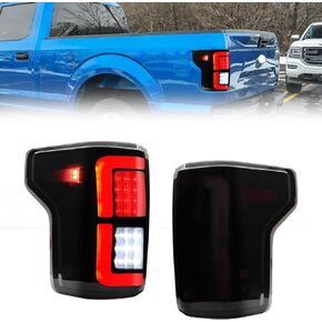 LED Tail Light Assembly Compatible with 2015 2016 2017 2018 2019 2020 Ford F150 F-150 Pickup Truck Black Housing Smoked Lens Rear Lamp Brake Taillights Replacement, Driver Side + Passenger Side