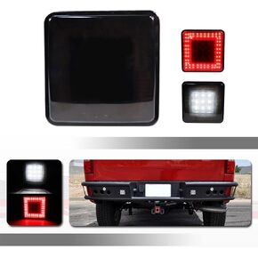 3-in-1 Smoked Lens Universal LED Hauling 2" Receiver Compatible with Truck SUV RV Trailer Rear Bumper Driving lamp Brake Tail Reverse Tow Hitch Cover Light