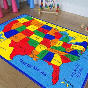 Kids / Baby Room / Daycare / Classroom / Playroom Area Rug. Educational. Fun. USA Map. Fifty States. Non-Slip Gel Back. Bright Colorful Vibrant Colors (3 Feet X 5 Feet)