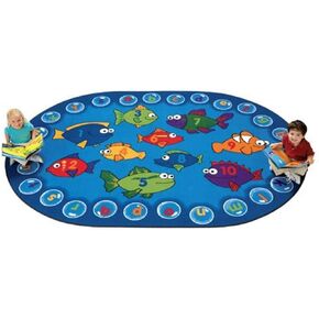 Carpets for Kids 6803 Fishing for Literacy Classroom Counting Rug 3ft 10ft x 5ft 5ft Oval Blue
