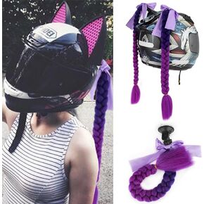 Helmet Pigtail Motorcycle Helmet Braids with Detachable Suction Cup with Bowknot Bicycle Helmet Ponytails Hair Tails Decoretion