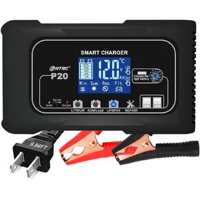Car Battery Charger, 15 Amp Automotive 12V/15A & 24V/10A Lead-Acid(AGM/Gel/SLA), LiFePO4 Lithium Battery Charger, Portable Trickle Charger Deep Cycle Battery Maintainer for Car Boat Mower