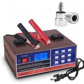 Full Automatic Car Battery Charger 12V/10A | 24V/7.5A Intelligent Pulse Repair Battery Charger Truck Motorcycle Charger with Terminal Clean Brush for Automotive,Boat,Motorcycle