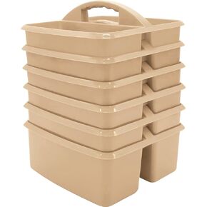 Teacher Created Resource Light Brown Portable Plastic Storage Caddy 6-Pack for Classrooms, Kids Room, and Office Organization, 3 Compartments