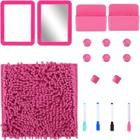 مجموعة إكسسوارات الخزانة ومنظم الخزانة المكونة من 15 قطعة تتضمن سجادة ومرآة وسبورة بيضاء وكوب تخزين وإكسسوارات أخرى ملحق خزانة وردي للفتيات لأساسيات العودة إلى المدرسة (وردي) in Kuwait